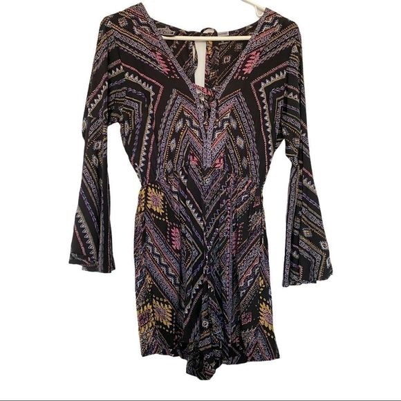 Angie Pants - ANGIE Retro boho Style romper black S bell sleeve